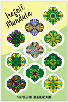 Trefoil Mandala Stickers (10 unique images) Journals, Planners, Scouts, Laptop, phone
